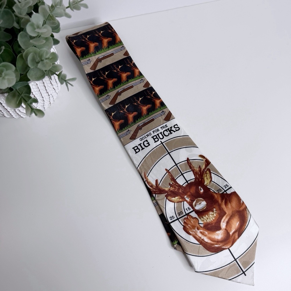 Steven Harris Men's Necktie Big Bucks Deer Print Blue Brown 3 5/8" X 57" Hunting